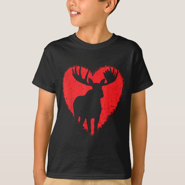 Moose Lover Valentines Day Cute Red Heart Wild Ani T-Shirt (Front)