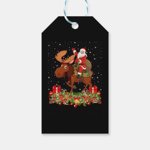 Moose Lover Xmas Gift Santa Riding Moose Christmas Gift Tags