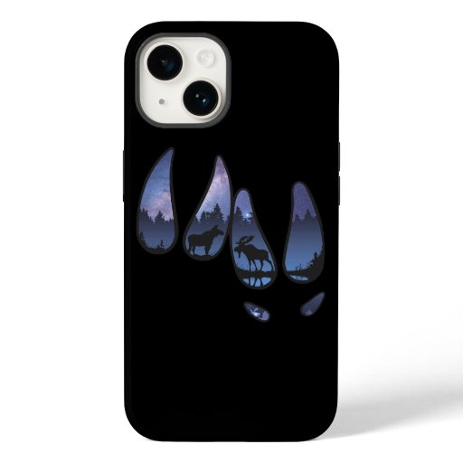 Moose meeting under a midnight purple sky Case-Mate iPhone 14 case