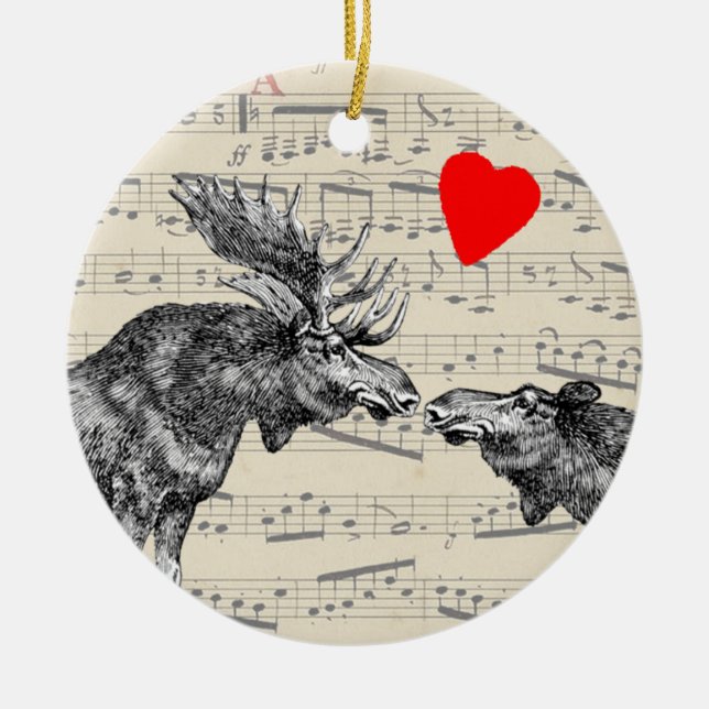 Moose Music "The Sound of Moose-ic" Loving heart Ceramic Ornament (Front)