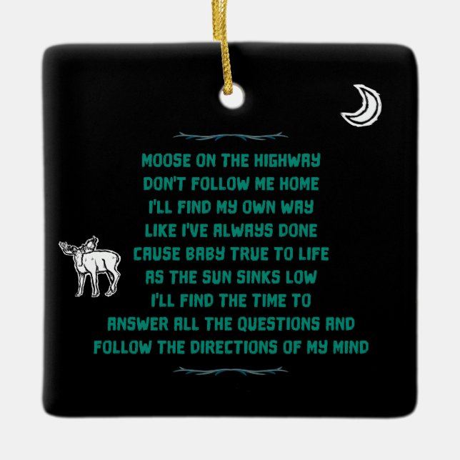 Moose on a Highway Lyrics Ornament (Front)