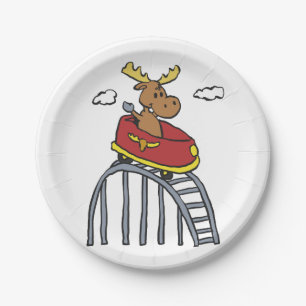 Moose on Roller Coaster choose background color Paper Plates