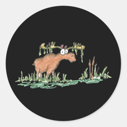 Moose on the loose classic round sticker