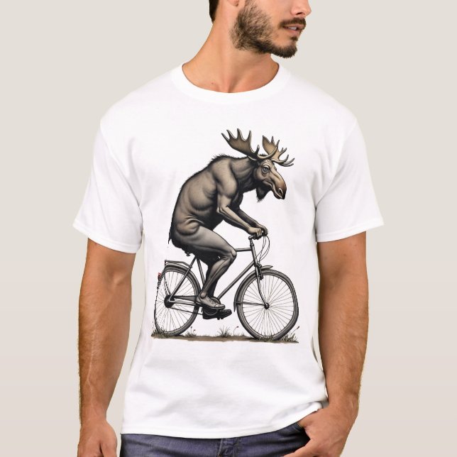 Moose on the Move – Quirky Bicycle T-Shirt 4 (Front)