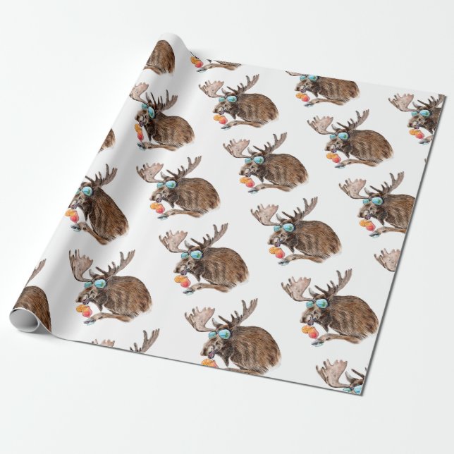 Moose on Vacation Wrapping Paper (Unrolled)