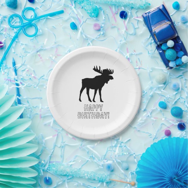 Moose Painting Silhouette Wilderness Birthday Paper Plates (Party)
