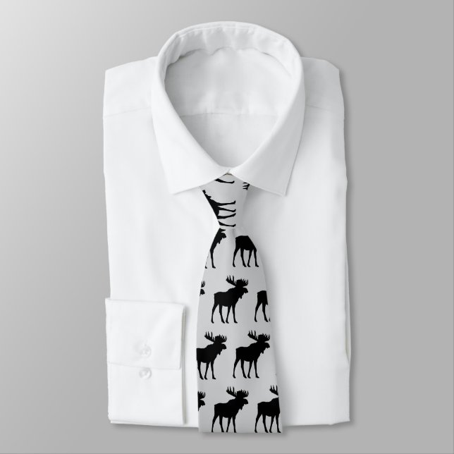 Moose Pattern Silhouette Rustic Neck Tie (Tied)