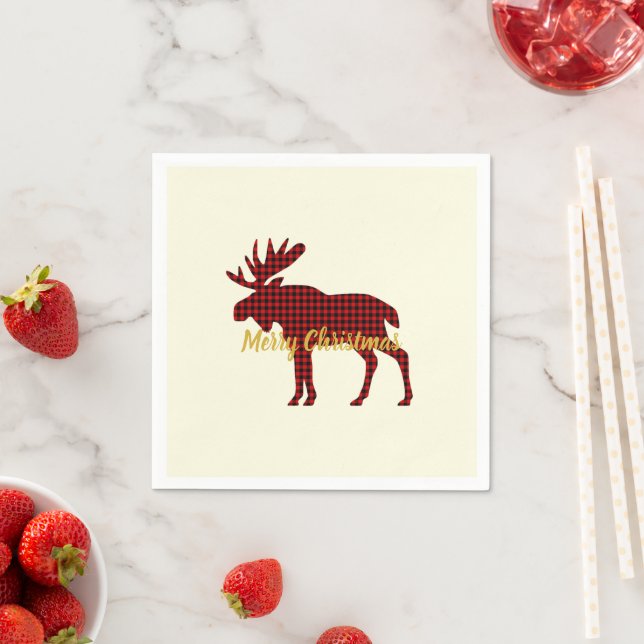 Moose Plaid Ski Lodge Holiday Party Napkins (Insitu)