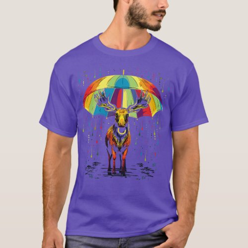 Moose Rainy Day With Umbrella T_Shirt