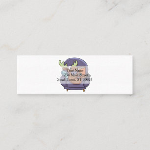 Moose reading a book on a sofa   choose back color mini business card