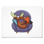 Moose reading a book on a sofa | choose back color photo print