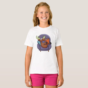 Moose reading a book on a sofa   choose back color T-Shirt