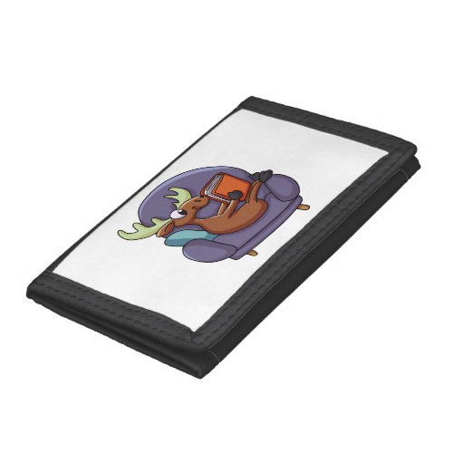 Moose reading a book on a sofa  choose back color trifold wallet