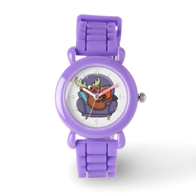 Moose reading a book on a sofa | choose back color watch (Front)