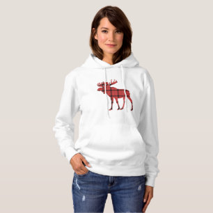 Moose Red and Black Plaid Tartan Winter Pattern Hoodie
