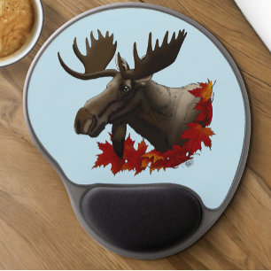 Moose Red Maple Leaves Bookplate Gel Mouse Pad