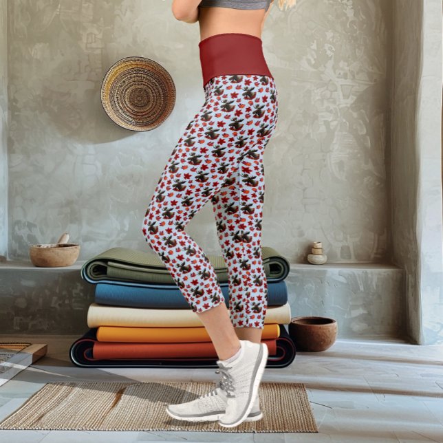 Moose Red Maple Leaves  Capri Leggings (Creator Uploaded)