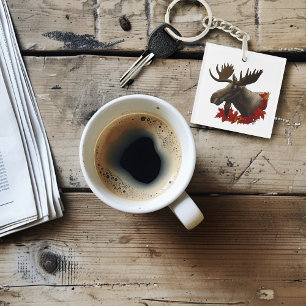 Moose Red Maple Leaves Keychain