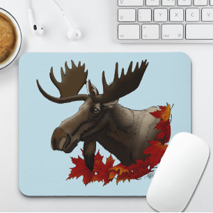 Moose Red Maple Leaves Mouse Pad