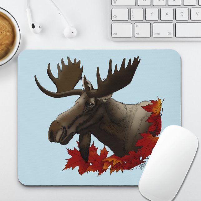 Moose Red Maple Leaves Mouse Pad (Creator Uploaded)