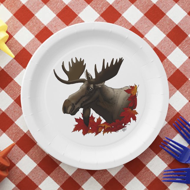 Moose Red Maple Leaves Paper Plates (Creator Uploaded)