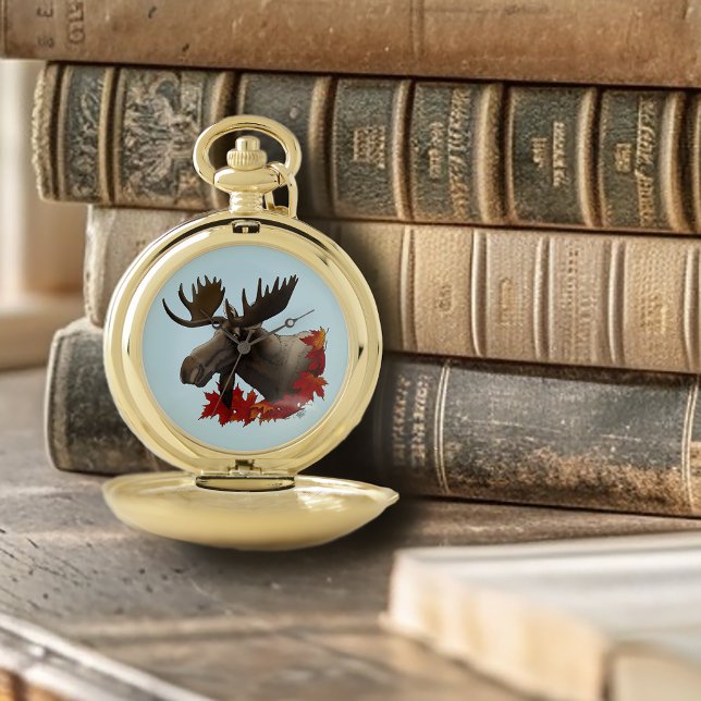 Moose Red Maple Leaves  Pocket Watch (Creator Uploaded)