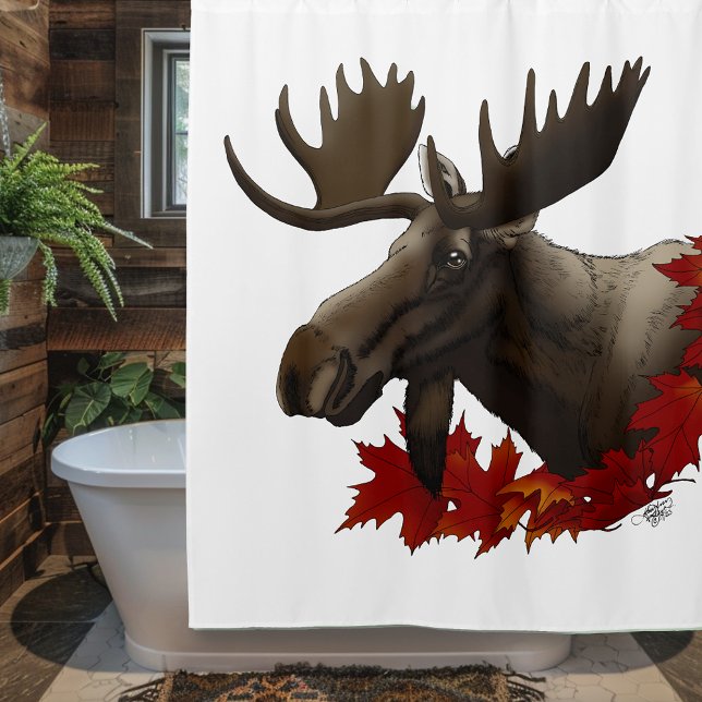 Moose Red Maple Leaves Shower Curtain (Creator Uploaded)