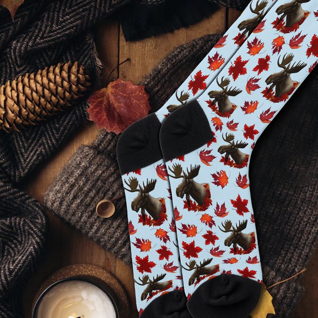 Moose Red Maple Leaves  Socks (Creator Uploaded)