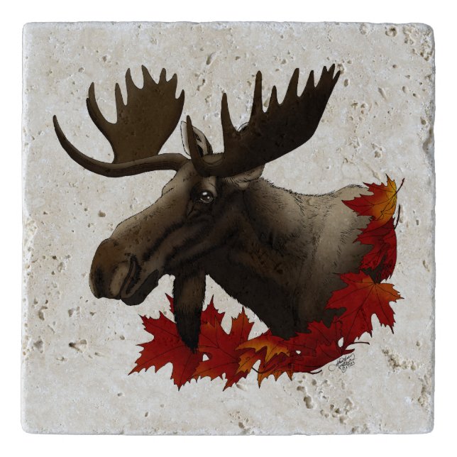 Moose Red Maple Leaves Trivet (Front)