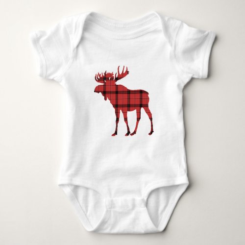 Moose Red Plaid Tartan Pattern Christmas Holiday Baby Bodysuit