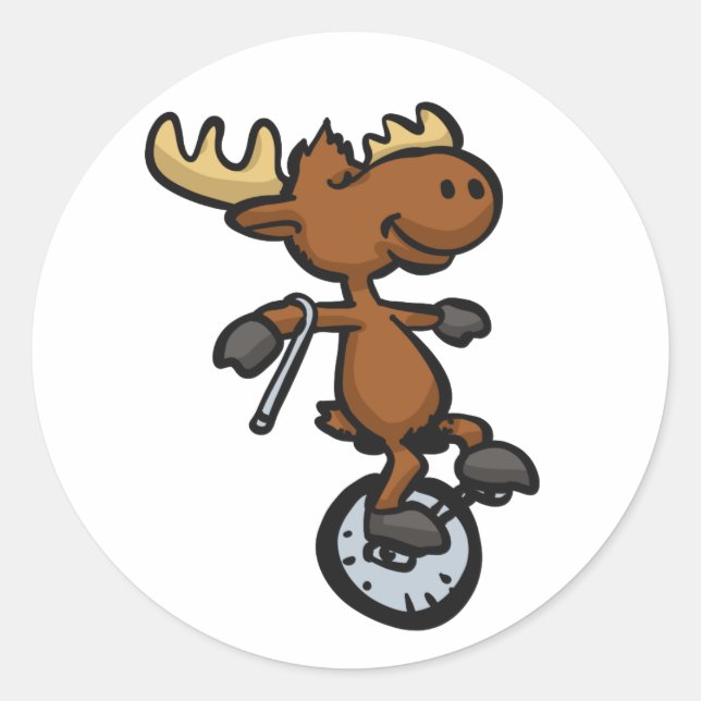 Moose riding unicycle | choose background color classic round sticker (Front)