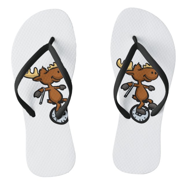 Moose riding unicycle | choose background color flip flops (Footbed)