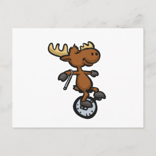 Moose riding unicycle   choose background color postcard