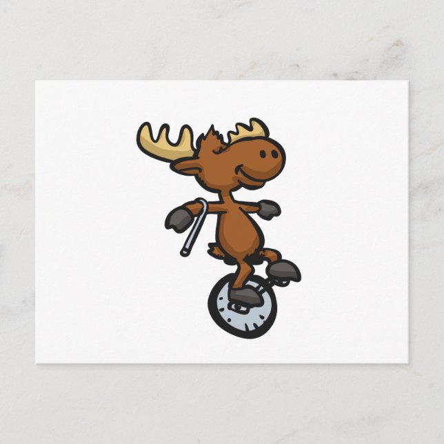 Moose riding unicycle | choose background color postcard (Front)