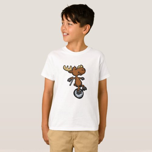 Moose riding unicycle  choose background color T_Shirt