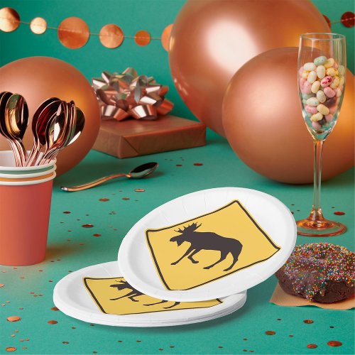 Moose Road Sign Paper Plates