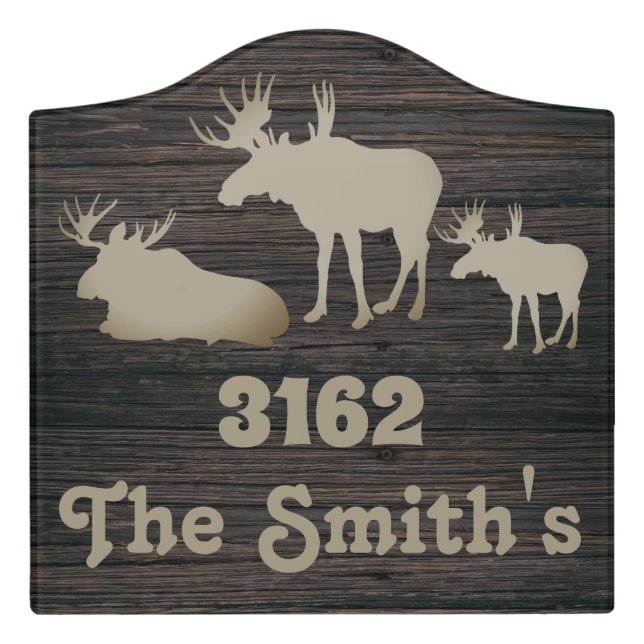 Moose Rustic Personal Name House Address Number  Door Sign (Large Crest Front)