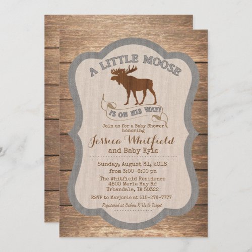 Moose Rustic Wood Baby Shower Invitation