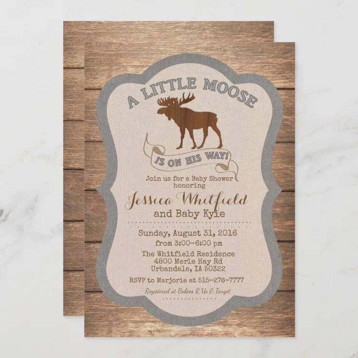 Moose Rustic Wood Baby Shower Invitation | Zazzle