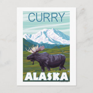 Moose Scene - Curry, Alaska Postcard