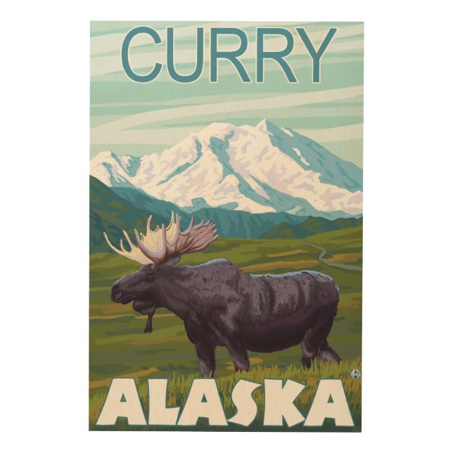 Moose Scene - Curry, Alaska Wood Wall Decor (Front)