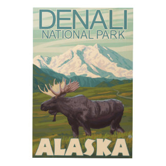 Moose Scene - Denali National Park, Alaska Wood Wall Decor