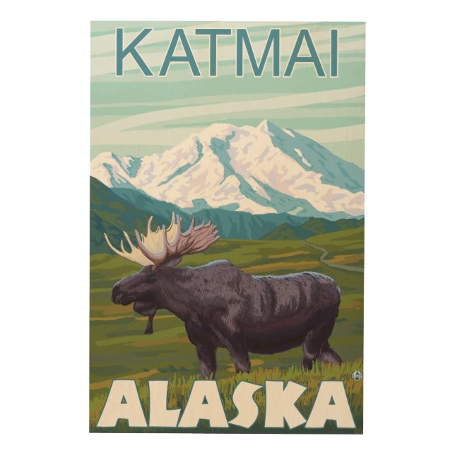 Moose Scene - Katmai, Alaska Wood Wall Decor (Front)