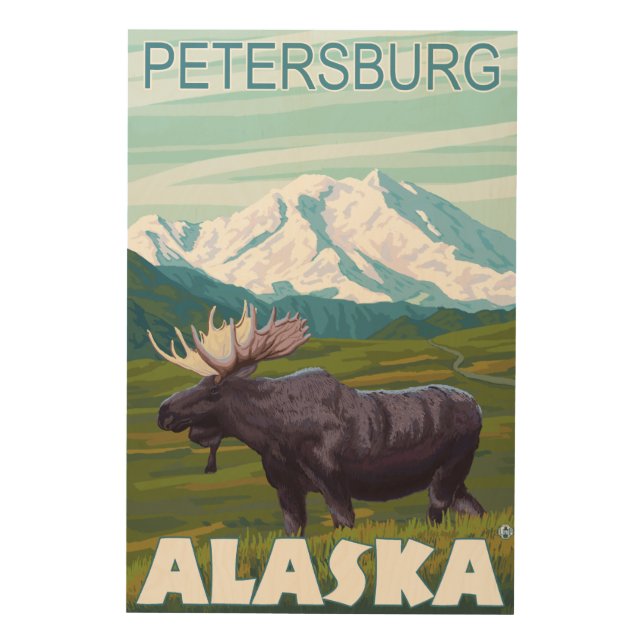 Moose Scene - Petersburg, Alaska Wood Wall Decor (Front)