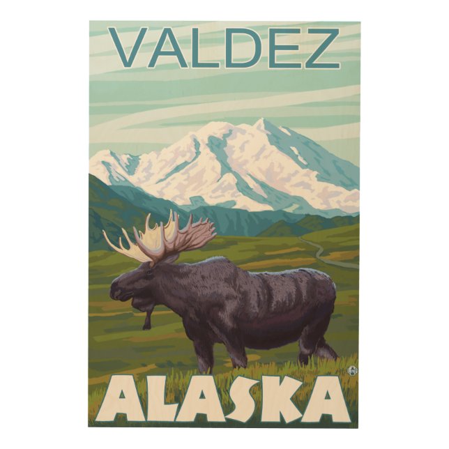 Moose Scene - Valdez, Alaska Wood Wall Decor (Front)