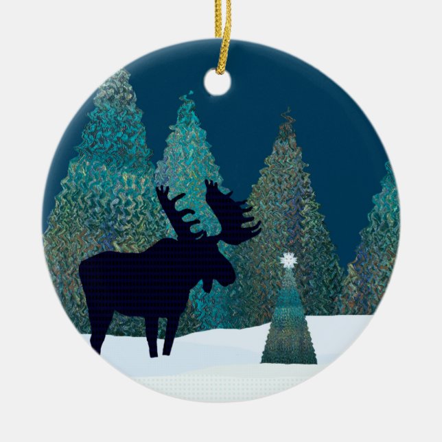 Moose Silent Night Wonder Ceramic Ornament (Front)