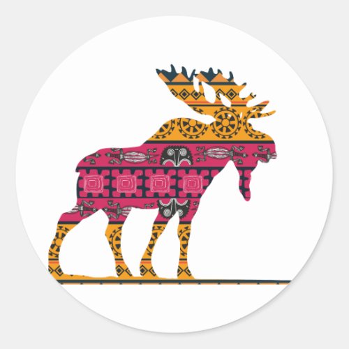 Moose silhouette color classic round sticker