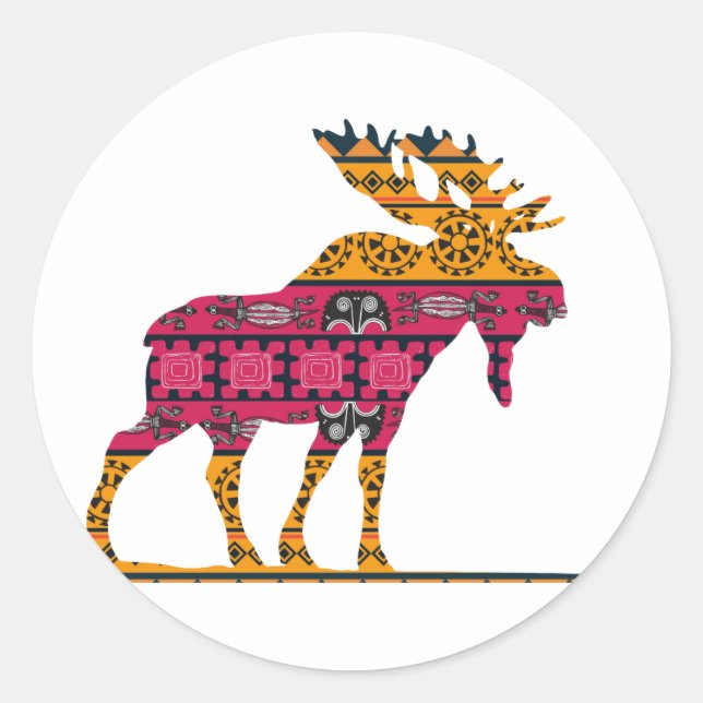 Moose silhouette color classic round sticker (Front)