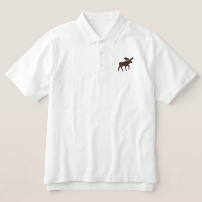 Moose Silhouette (Color Customizable) Embroidered Polo Shirt (Design Front)