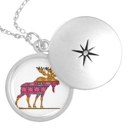 Moose silhouette color locket necklace